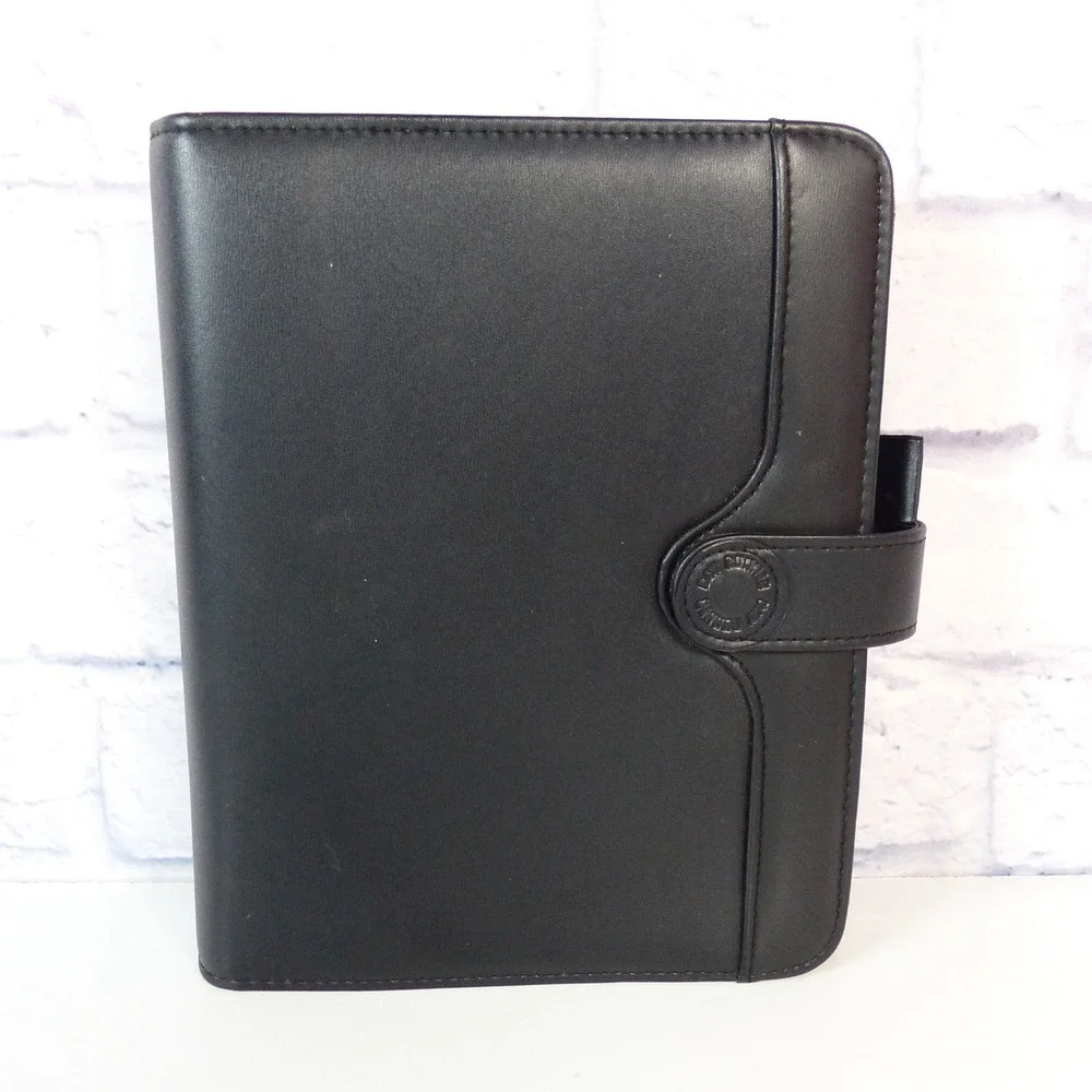 Day Runner FactCentre Organizer Black Faux Leather Vtg 90s Snap Close 3 Ring NOS